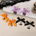 Orecchini a zucca con fiocco di raso nero, accessori Halloween femminili, stile Valstrend shop, decorativi e festivi