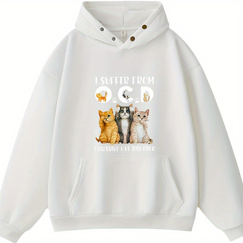 Maglietta humor Obsessive Cat Disorder Valstrend in PVC, con scritta “I Suffer from O.C.D.”, taglia uomo, immagine frontale.
