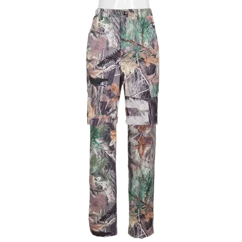 Pantaloni casual larghi Valstrend con tasche a stampa foglie, abbigliamento da lavoro comodo e alla moda.