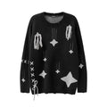 Lace Loose Round Neck Knitted Ripped Sweater