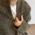 Winter Retro Easy Matching Lazy And Loose Large Design Christmas Moss Green V-neck Off-shoulder Sweater For Men