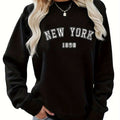 Felpa con stampa New York, donna, a manica lunga, girocollo, stile casual, ideale per autunno e inverno, marchio Valstrend.