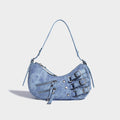 Borsa a tracolla in denim stile retrò americano, Valstrend Shop, con dettagli classici e tracolla regolabile.