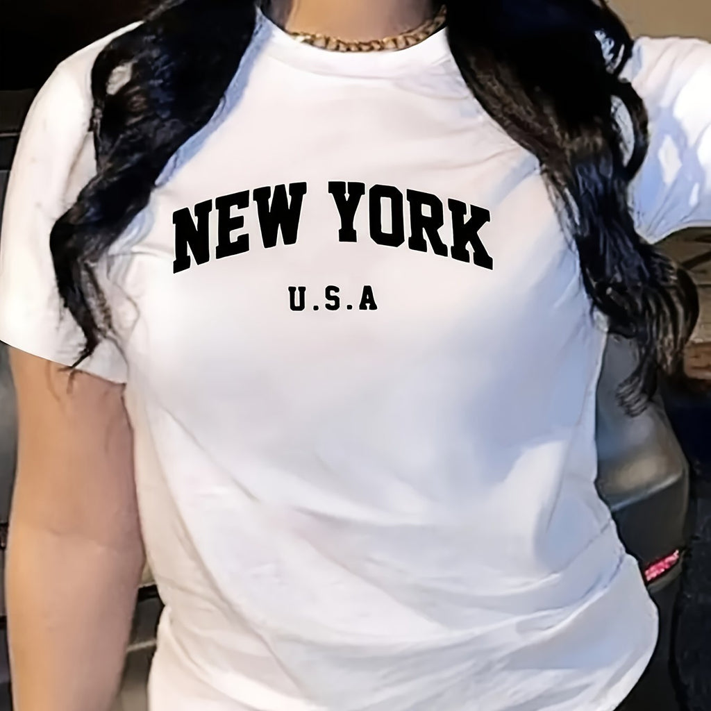 T-shirt donna Valstrend con stampa lettera, manica corta, collo rotondo, ideale per primavera e estate, abbigliamento casual.