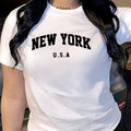 T-shirt donna Valstrend con stampa lettera, manica corta, collo rotondo, ideale per primavera e estate, abbigliamento casual.