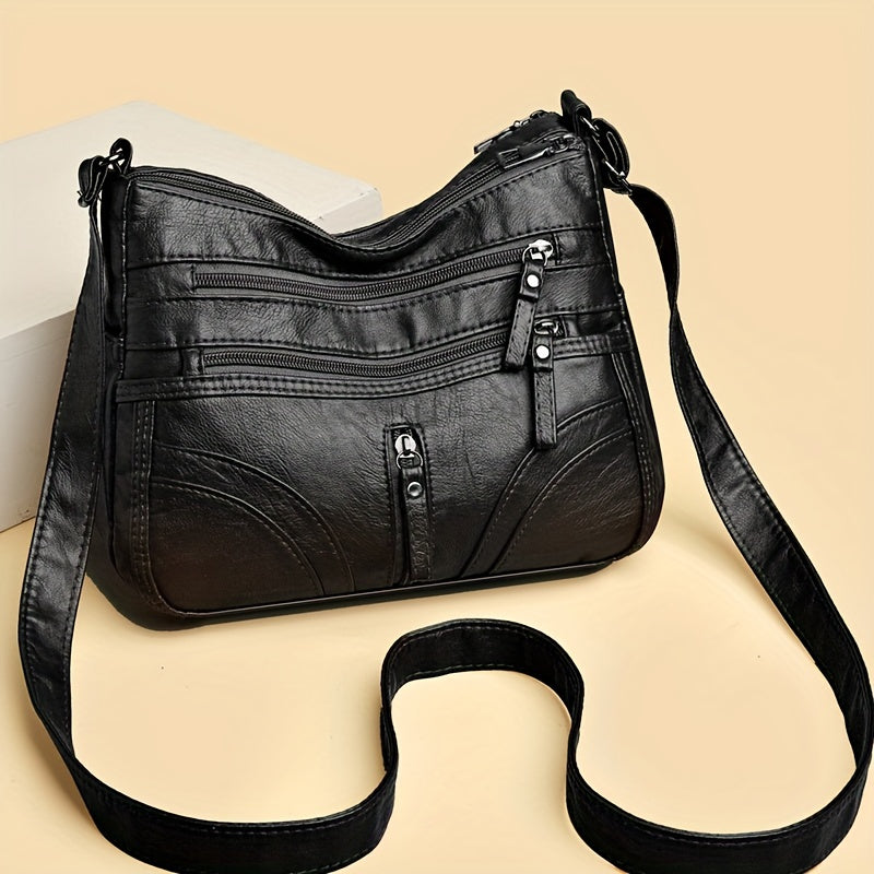 Elegant Multi-Pocket Crossbody Bag for Women - Soft Faux Leather, Large Capacity Shoulder Purse with Zip Closure - Available in Light Brown, Gray, Red, Blue, Black