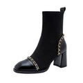 Stivaletti donna Valstrend con tacco chunky quadrato, punta quadrata e stile corto, in pelle nera.