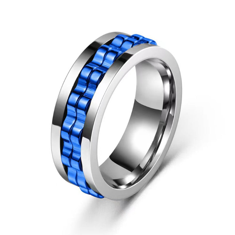 Anello spinner quadrato in titanio e acciaio inossidabile, con texture lucida e design rotante per uomini, gioielli fidget e charm.