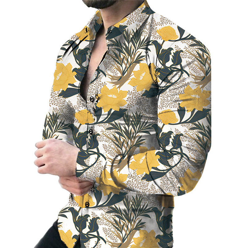 Camicia da uomo Valstrend, a maniche lunghe e fantasia floreale grande, abbigliamento casual per uomo.