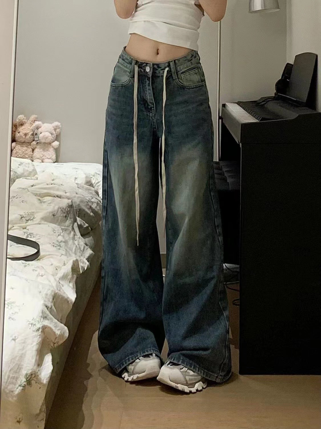 Fat Girl Retro Washed Jeans Women's Plus Size High Waist