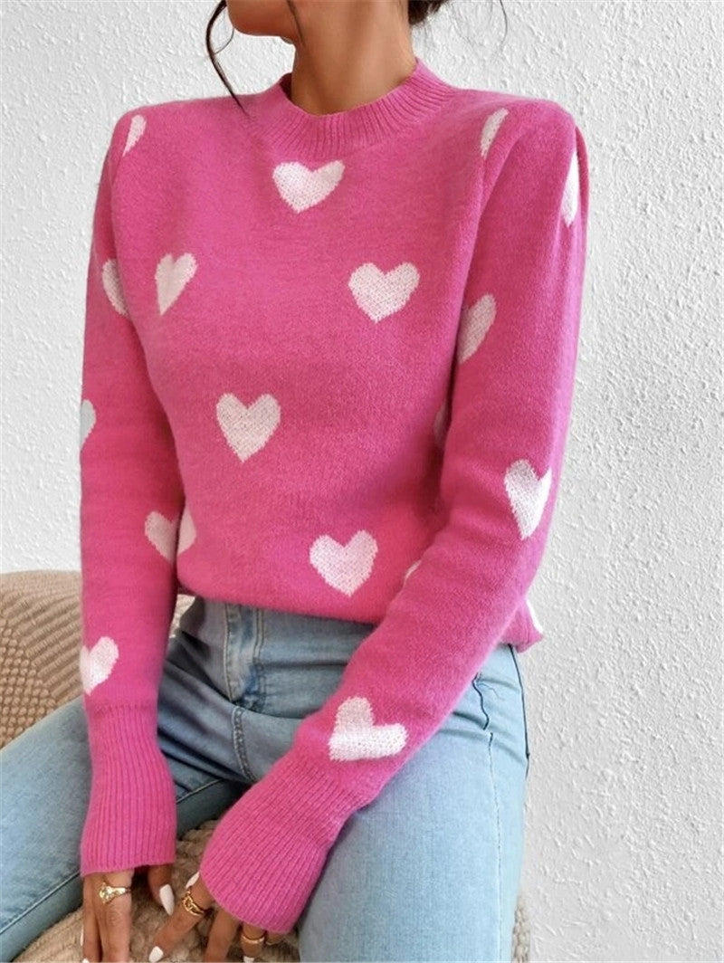 Pullover morbido a collo rotondo e forma a cuore con motivo a pattern, realizzato da Valstrend Shop, tessuto a maglia.