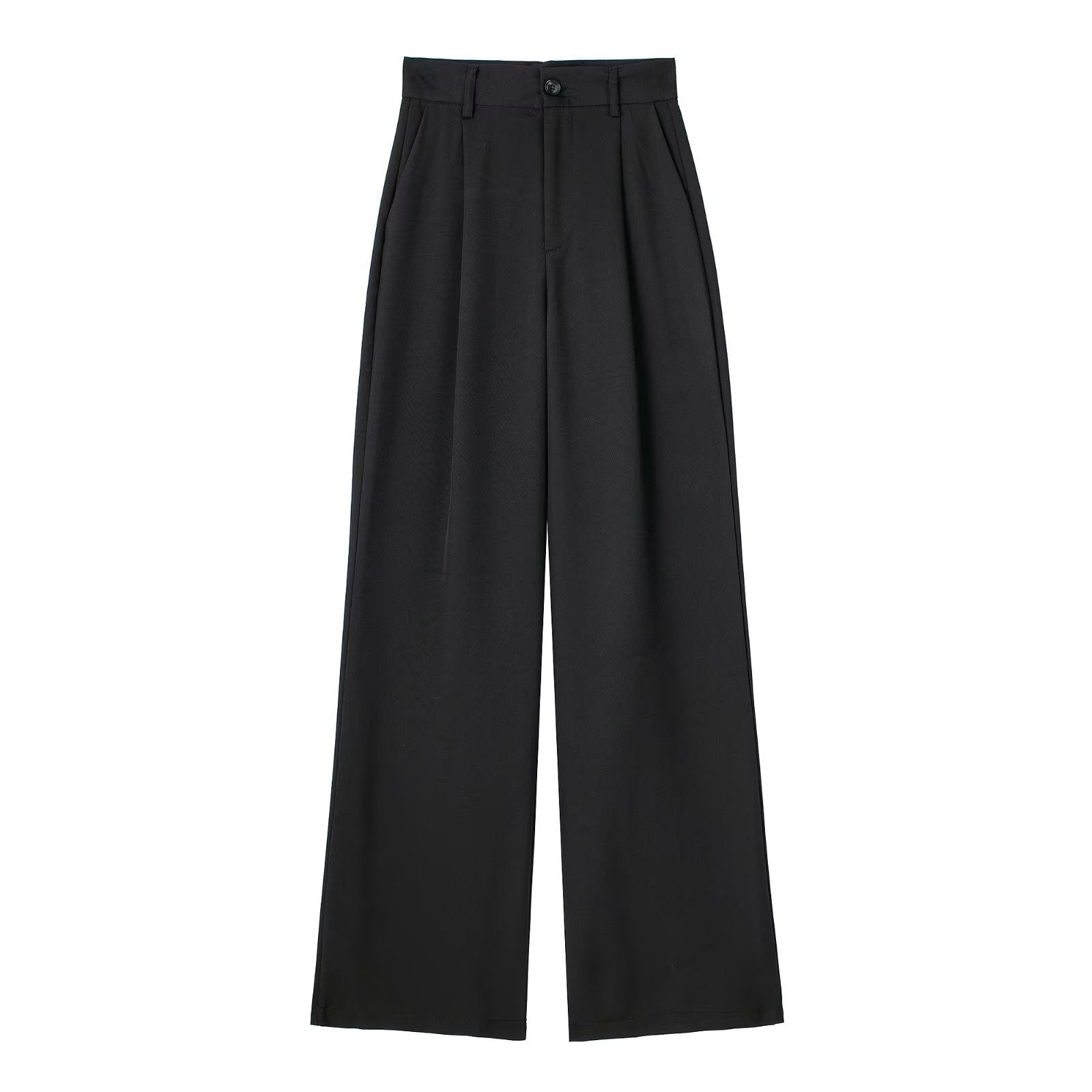 Pantaloni donna a palazzo stile francese con vita alta e plissettati, marca Valstrend, tessuto leggero e elegante.