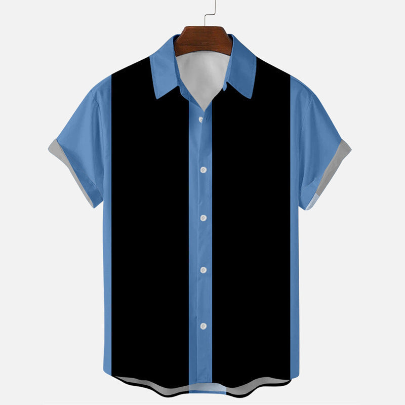 Camicia da uomo Valstrend in lino estivo, maniche corte, stampa etnica indiana, stile tradizionale e fresco.