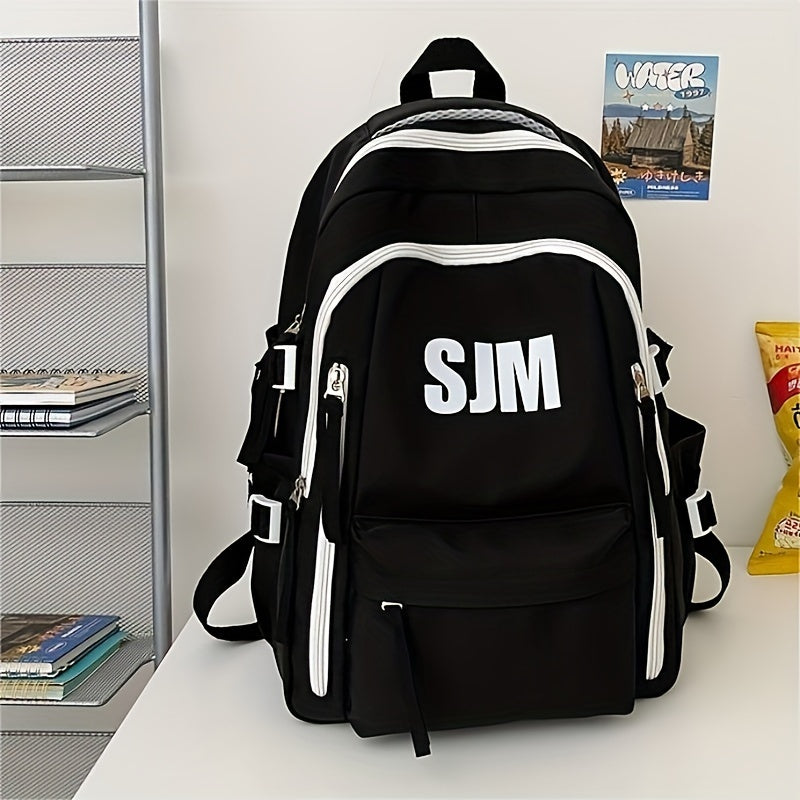 Zaino da viaggio Valstrend, resistente e casual, con design estetico per uso campus, in tessuto nero con tasche frontali.