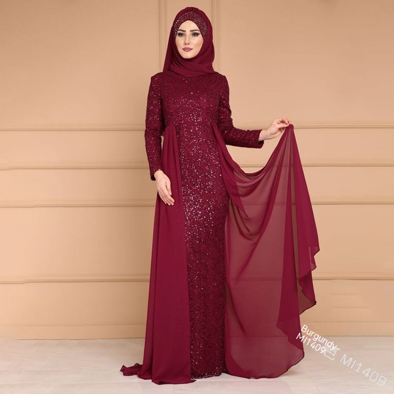 Vestito lungo da donna Valstrend elegante e slim con paillettes, stile rétro, coda di pesce e dettagli raffinati.