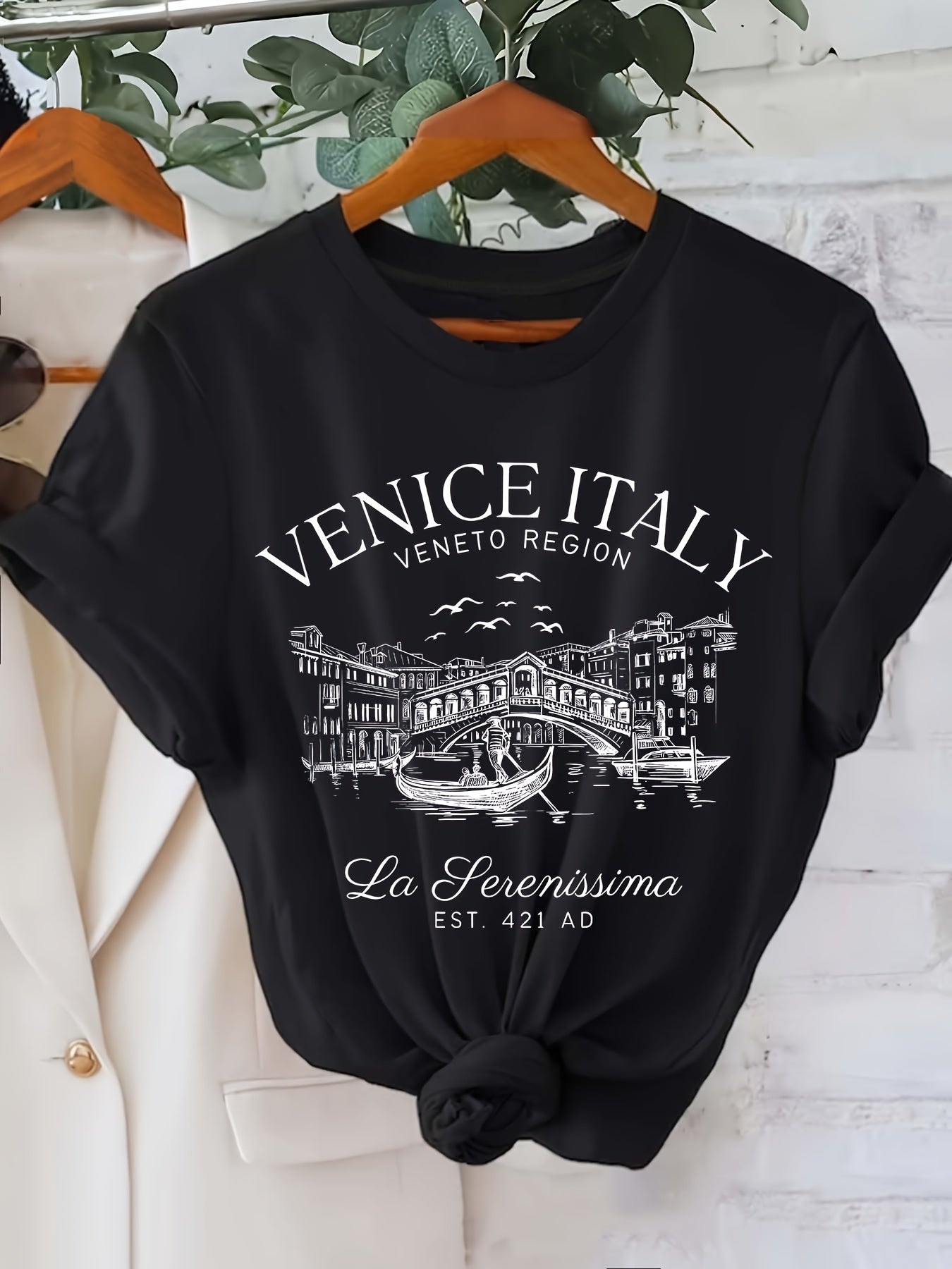 T-shirt donna Valstrend con stampa di Venezia, Italia, maniche corte, collo rotondo, abbigliamento casual estivo e primaverile