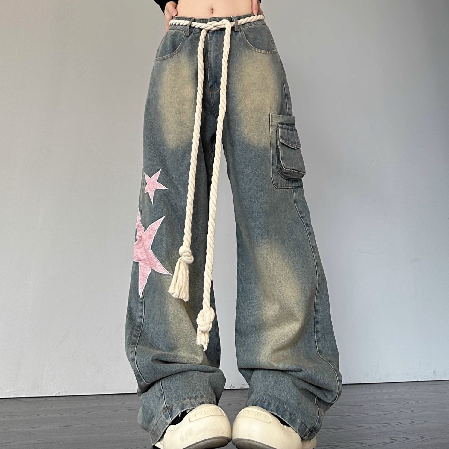 Jeans donna Valstrend retro dritti e larghi, pantaloni casual slim fit, tessuto morbido e comodo, stile vintage.