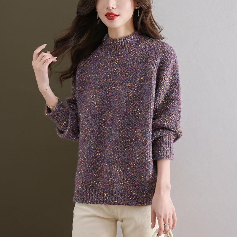 Maglione femminile in lana colorata Valstrend, con motivo a maglia, vestibilità comoda e stile vivace, visibile in primo piano.