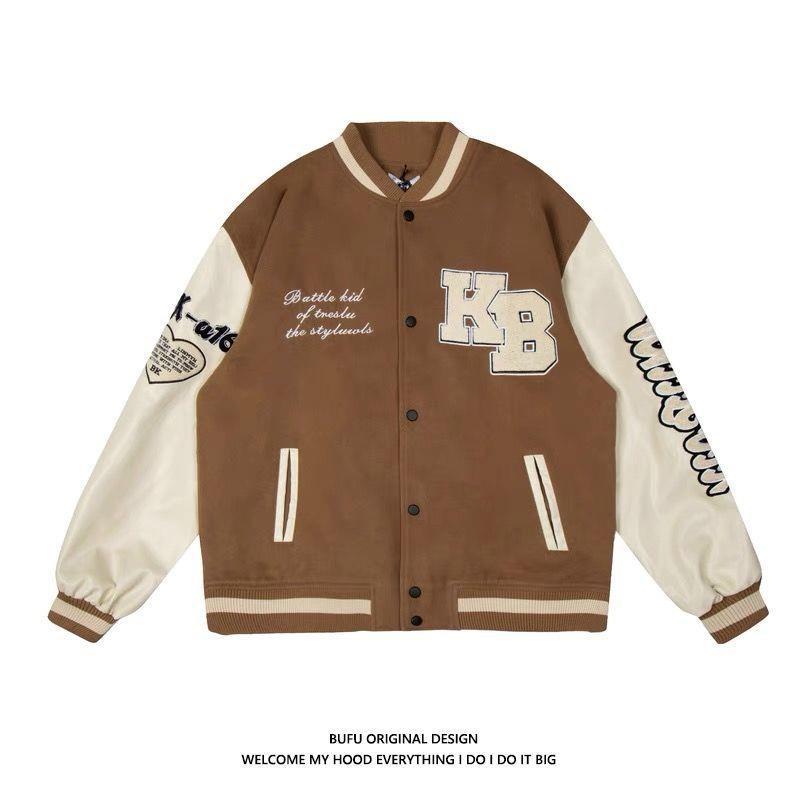 Giacca da baseball da uomo Valstrend con ricamo hip hop, stile casual e dettaglio ricamato sul petto e maniche.