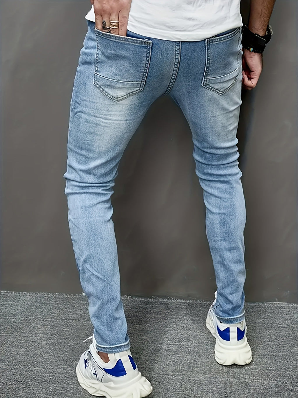 Jeans slim fit da uomo Valstrend in denim strappato, cotone elasticizzato, lavato, stile casual, lunghezza regolare, adatti a tutte le stagioni.
