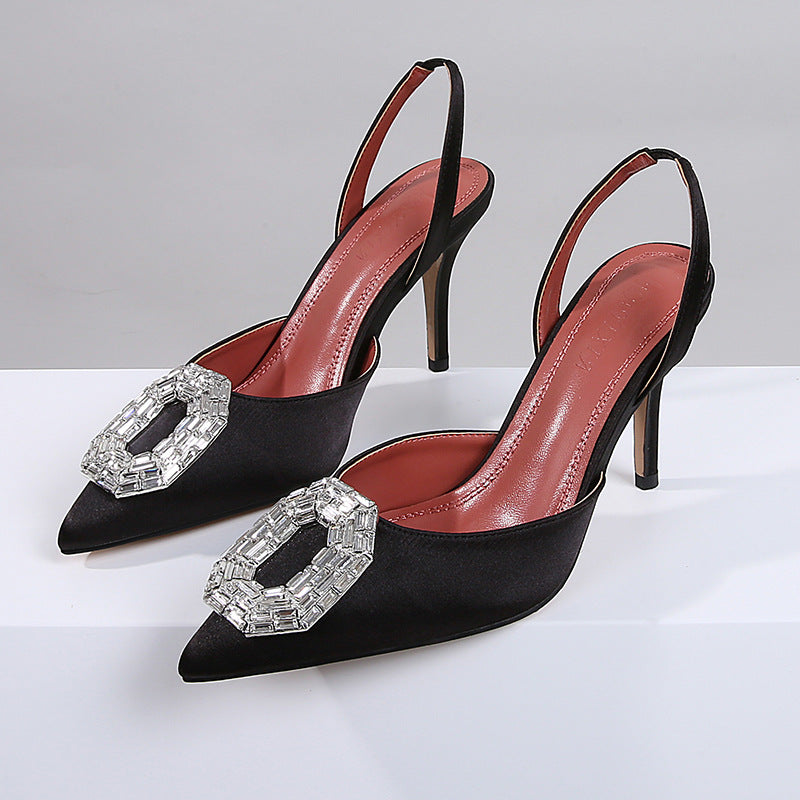 Women's New High Heels Stiletto Heel Pointed Toe Rhinestone Satin Closed Toe Sandals