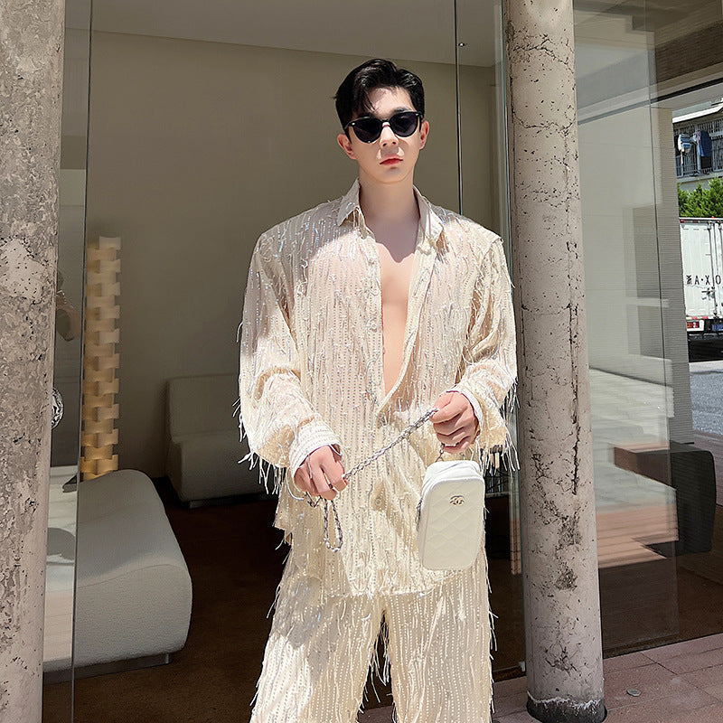 Sequins Glitter Shirt Men's Heavy Industry