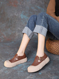Scarpe donna Valstrend flat con fibbia in pelle fatta a mano e chiusura in velcro, stile moda rotondo e confortevole.