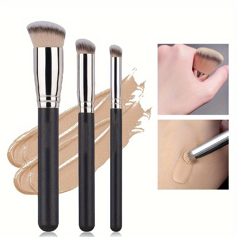 3-Piece Makeup Brush Set, Soft Bristle Foundation & Concealer Brushes, Cosmetic Tools For Quick Application & Blending
