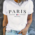 T-shirt donna Valstrend con stampa Paris, maniche corte, collo rotondo, abbigliamento casual per primavera e estate.