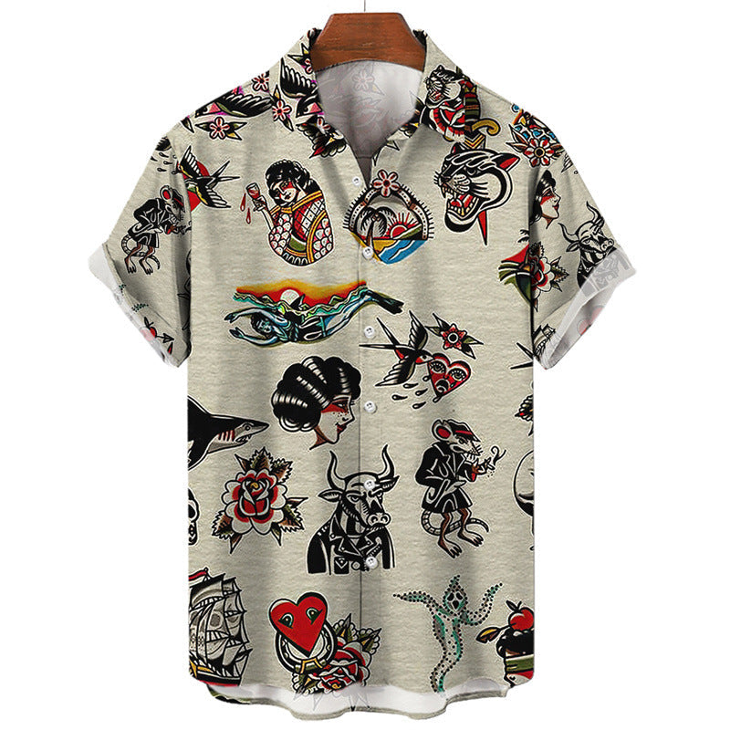 Men's Shirt 3D Digital Printing Hawaii Short Sleeve Polo Collar Top