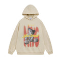 Felpa con cappuccio stampa orso mamma in pile morbido, stile hip hop, marca Valstrend shop, mostra dettaglio del disegno e tessuto.