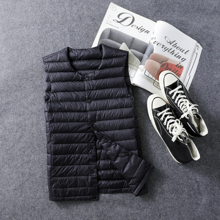 Gilet leggero senza colletto da uomo per autunno e inverno, vestibilità sottile e basic, marca Valstrend shop.