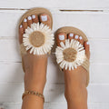 Sandali casual flat in lino con fiori, donna, stile estivo, Valstrend. Scarpe femminili eleganti e semplici per l'estate.