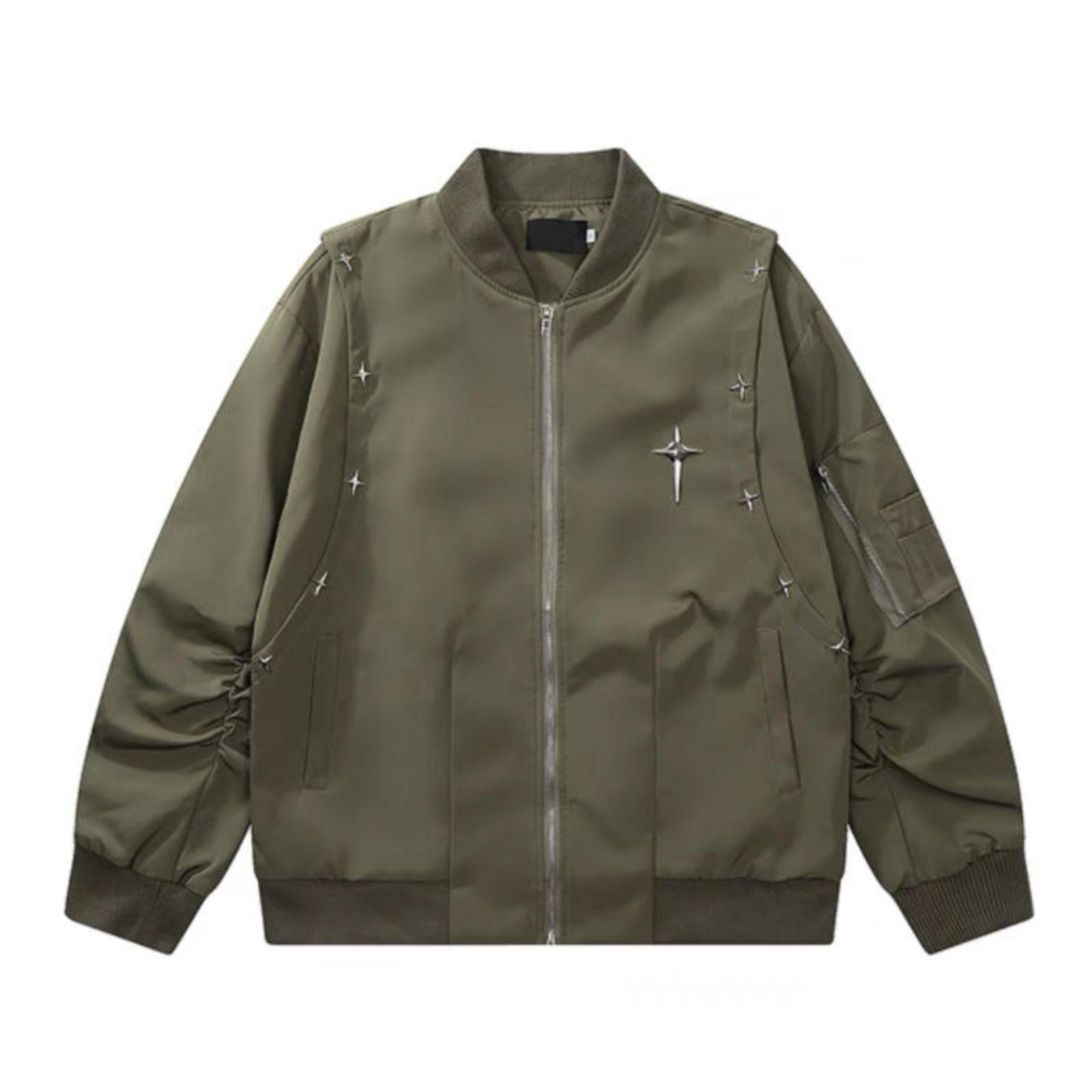 Giacca in pelle metallica stile retrò americano per piloti, marca Valstrend shop, con dettagli in metallo e stile vintage.