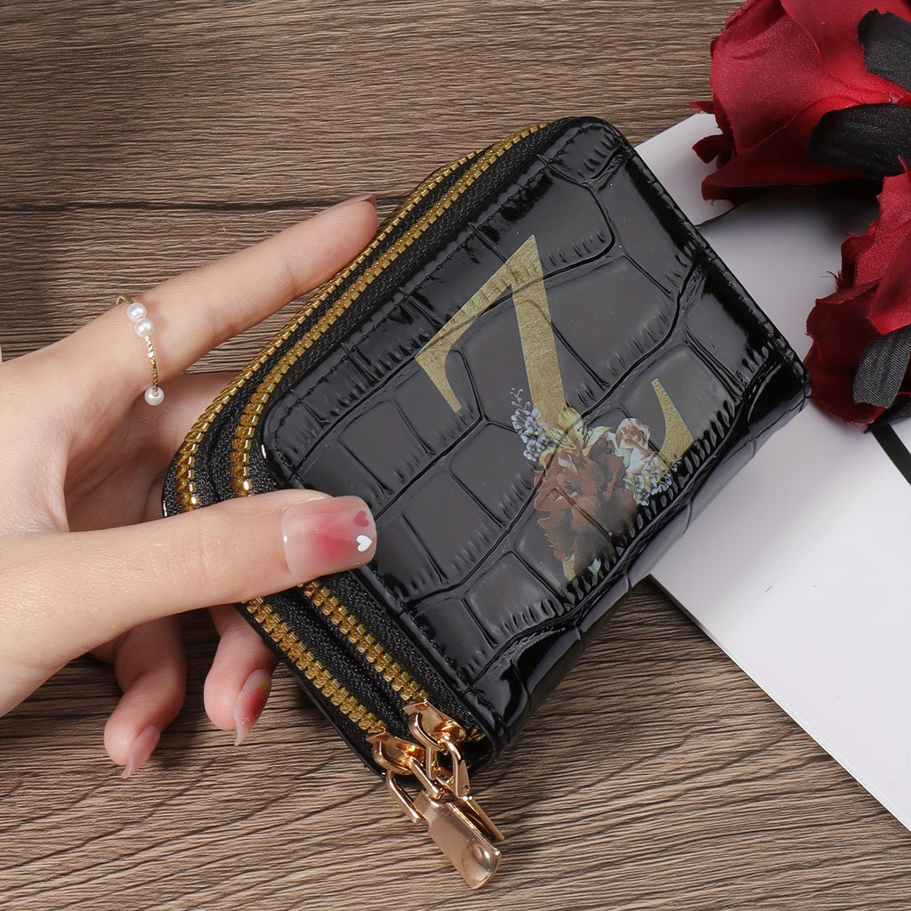 Portafoglio portacarte Valstrend con motivo floreale, piccolo portafoglio con zip e design a fisarmonica per donne e uomini.