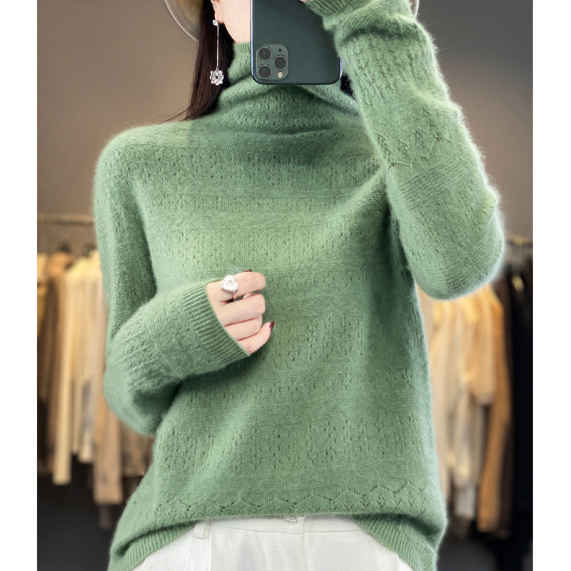 Maglione donna in lana 100% con collo a pile e linea frontale, pulito e caldo, di marca Valstrend shop.