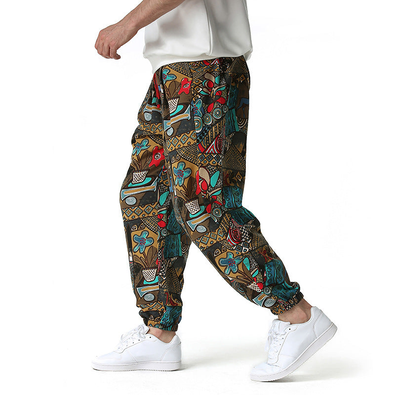 Pantaloni casual da uomo Valstrend in cotone e lino, stile morbido e comodo, con tasche e vestibilità rilassata.