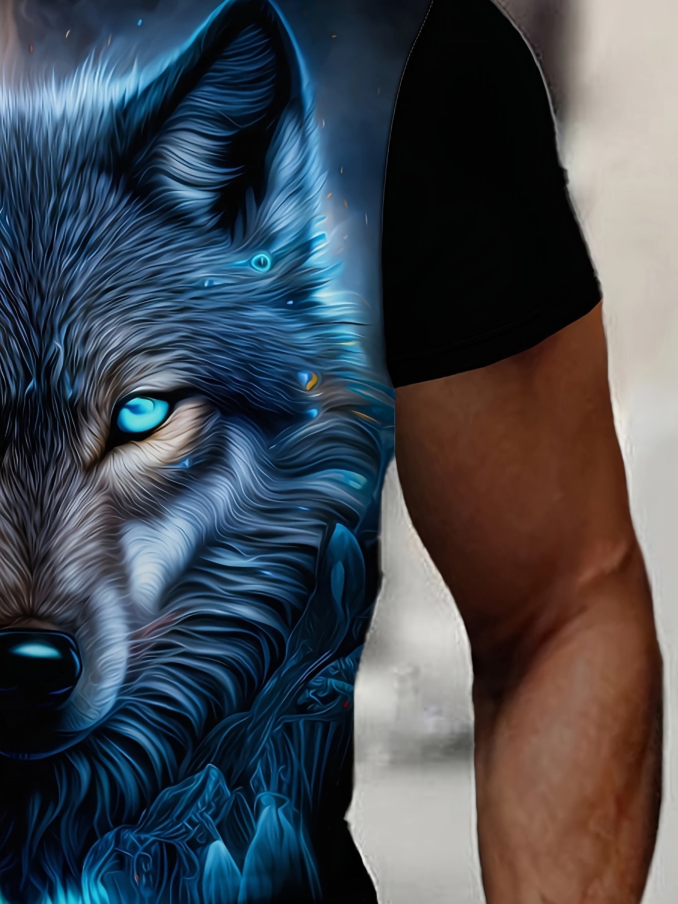T-shirt da uomo Valstrend con stampa grafica di lupo, maniche corte e collo rotondo, ideale per abbigliamento casual outdoor.