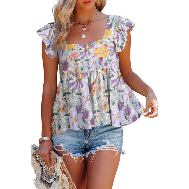 Top estivo senza maniche da donna Valstrend, con stampa e scollo quadrato, vestibilità leggera e alla moda per l'estate.