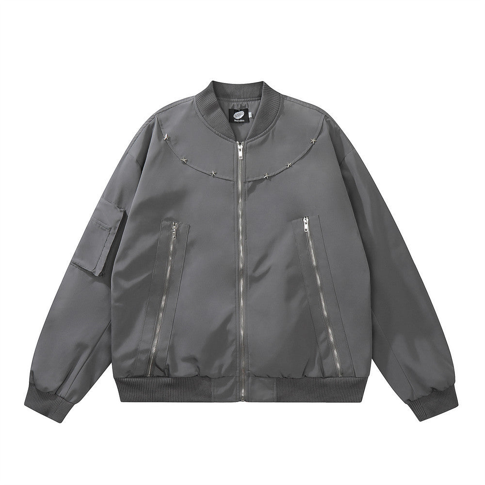 Giacca funzionale americana Valstrend per primavera e autunno, con zip, cuciture e stile workwear baseball.