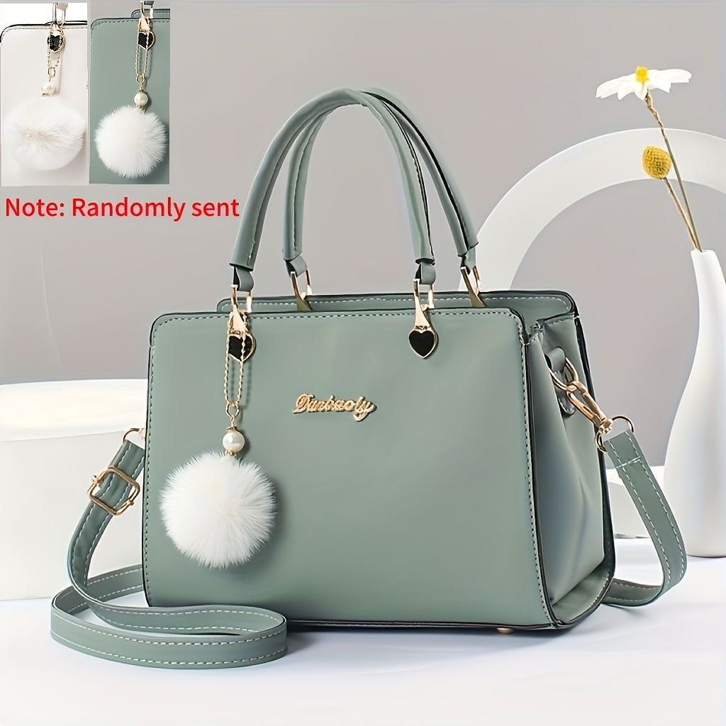 Faux Leather Tote Bag for Women - Large Capacity, Simple Style, Versatile Solid Color Handbag, Zipper Closure, Polyester Lined, Dry Clean, Elegant Design