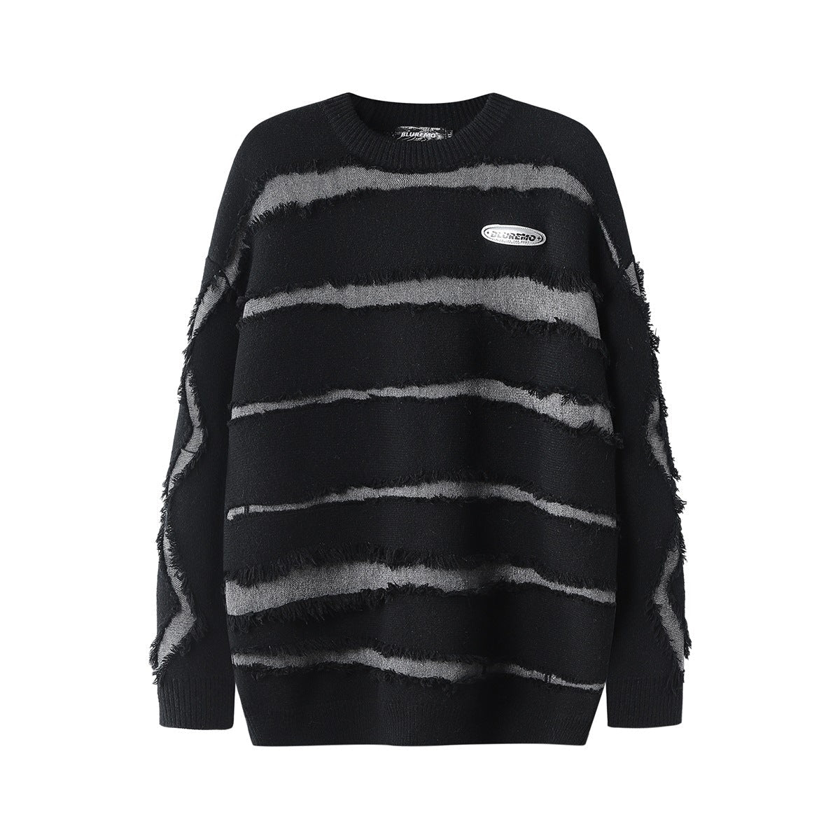 Maglione a righe con taglio irregolare e forma deforma, colore solido, marca Valstrend Shop, dettaglio di stile unico e originale
