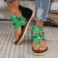 Sandali flat con stampa per donna Valstrend, con cinturino a dita e zip posteriore, ideali per look estivi comodi e alla moda.