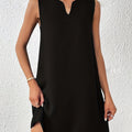 Notched Neck Plain Color Tank Dress, Elegant Sleeveless Loose Dress For Spring & Summer, Women's Clothing