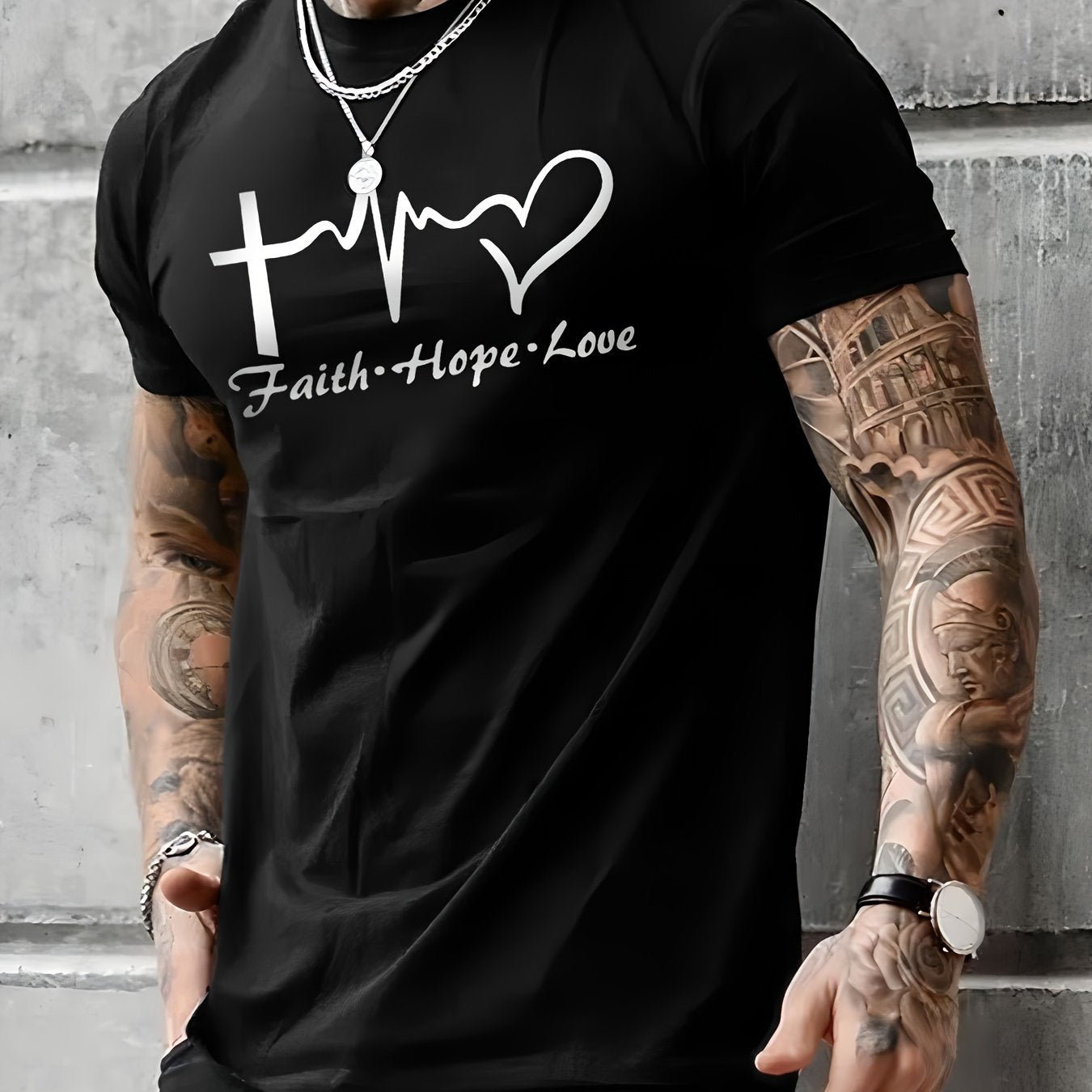 Maglietta da uomo Valstrend con stampa a motivo Love, girocollo casual, stile street estivo, leggermente elasticizzata, t-shirt estiva.