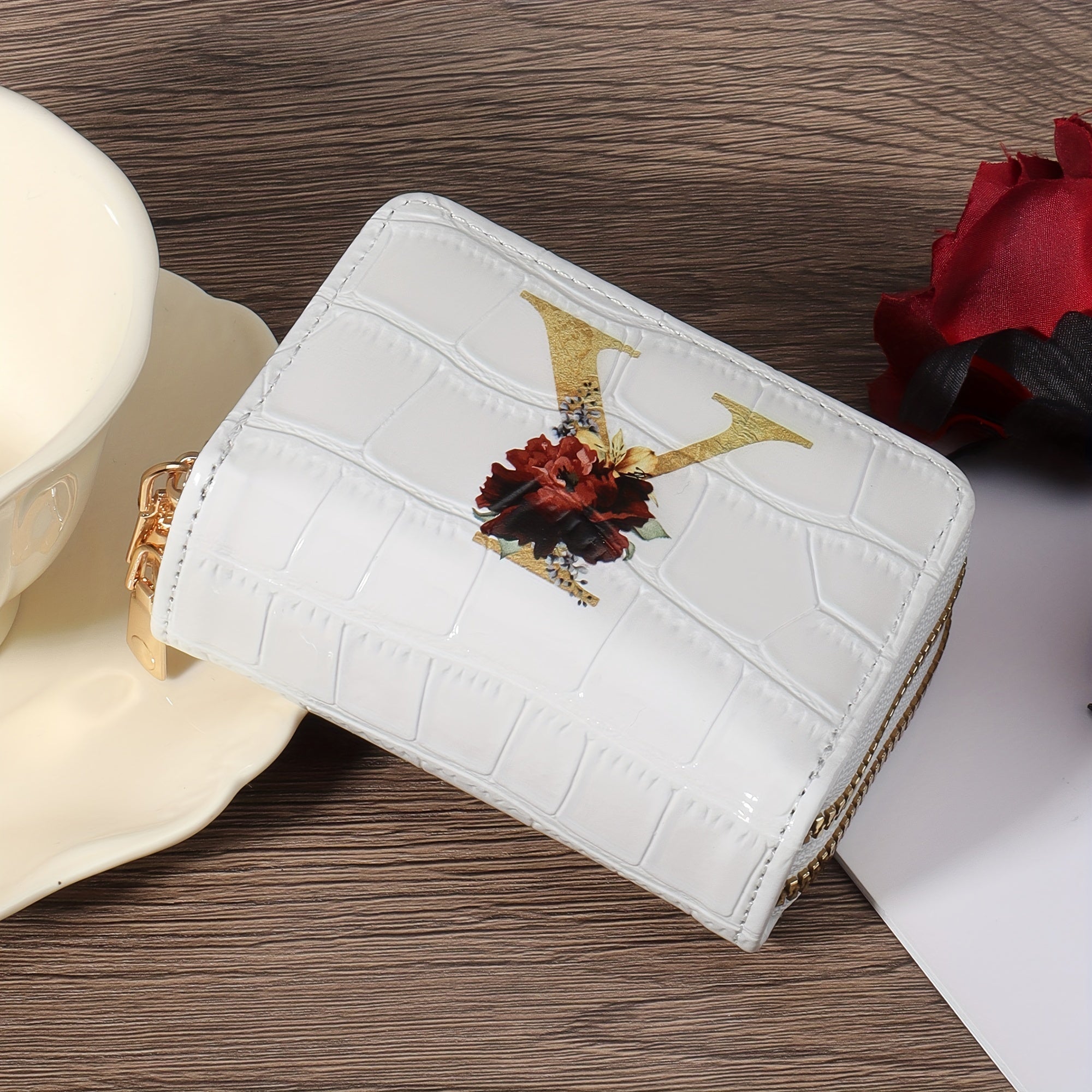 Portafoglio portacarte Valstrend con motivo floreale, compatto e con zip, ideale per donne e uomini, stile elegante e pratico.