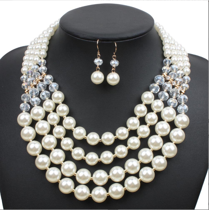 Set di gioielli da sposa Valstrend con collana lunga, orecchini in cristallo e perle, elegante gioielleria femminile per matrimonio