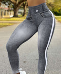 Pantaloni yoga skinny da donna Valstrend in denim imitazione, traspiranti e ad asciugatura rapida, adatti per corsa e allenamento