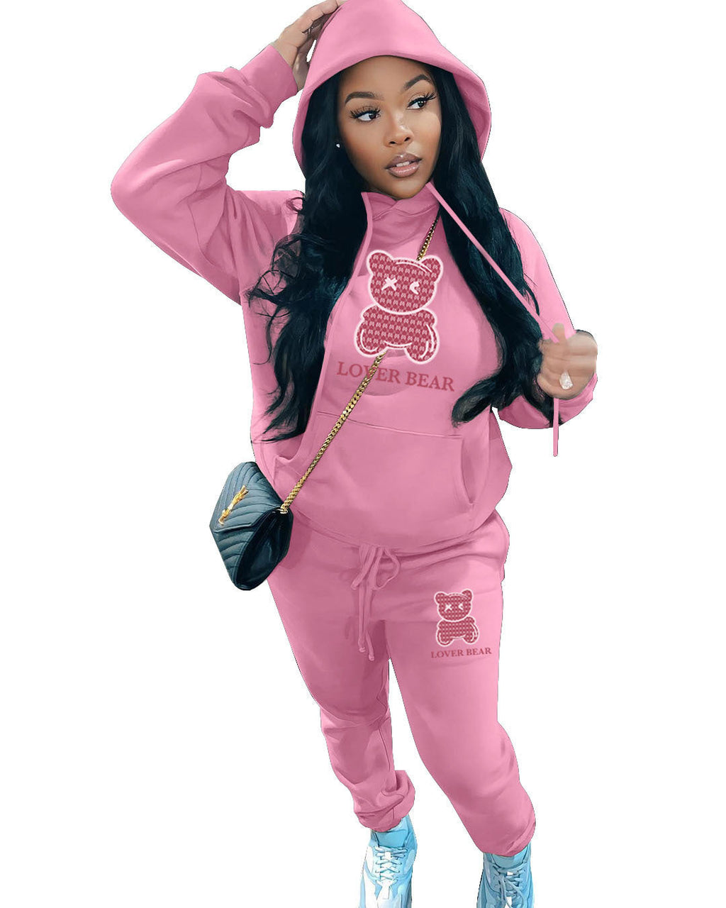 Felpa con cappuccio e pantaloni sportivi da donna Valstrend, abbigliamento casual e alla moda, in tessuto morbido e comodo