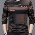Maglietta uomo a manica lunga Valstrend, girocollo, tessuto elasticizzato, stampa letteraria, stile pullover per primavera e autunno.